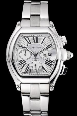 Sports Cartier Roadster White Gold   chronograph Ref  W62019X6 Watch KDT173 SS Bracelet