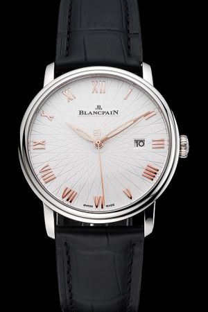 Blancpain Villeret 6033-1542-55 White Patterned Dial Gold Markers Stainless Steel Case Watch BP003