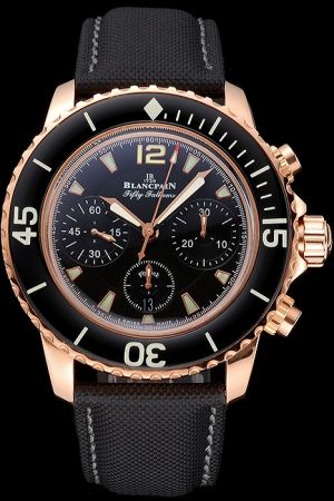 Swiss Quality Blancpain 5085F-3630-52 Chronograph Flyback Quantieme Completet Gold Bezel Black Watch BP014