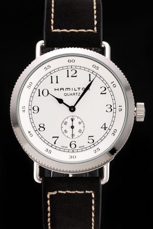 Hamilton Khaki Navy Pioneer Small Second White Dial Silver Case Black Leather Strap Watch HM002
