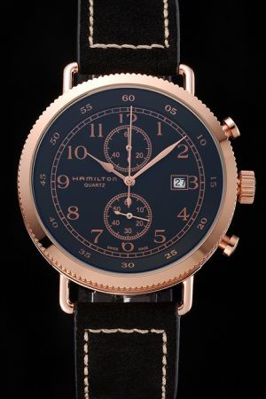 Hamilton Black Dial Gold Case Black Leather Strap Watch Best Wedding Gift Shop Cheap Online HM015
