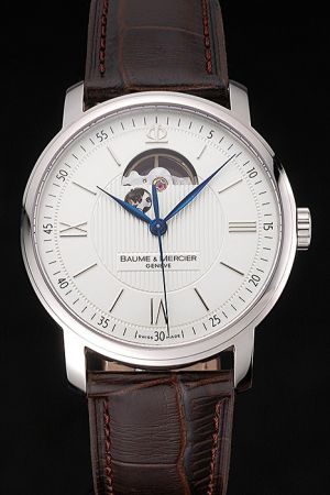 Baume & Mercier Classima 8688 MOA08688 White Dial Brown Leather Strap Swiss Made Watch BM004