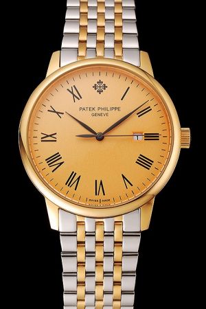 Patek Philippe Calatrava Yellow Gold Case&Dial Roman Stick Scale Two-tone Bracelet Watch