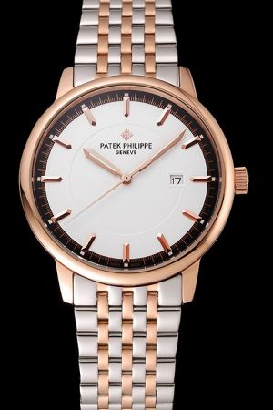 Rep PP Calatrava 18k Rose Gold Case&Marker White Dial Black Minute Rim Watch