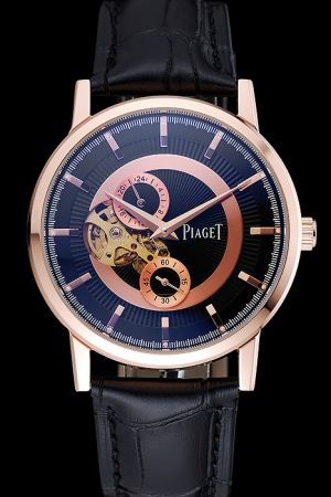 Piaget Altiplano Chronograph Rose Gold Case/Marker/Pointers Black Threaded Dial Two Sub-dials One Intersecting Transparent Sub-dial Auto Watch