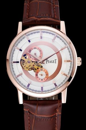 Piaget Altiplano Chronograph Rose Gold Case/Marker/Pointers White Threaded Dial Two Sub-dials One Intersecting Transparent Sub-dial Auto Watch