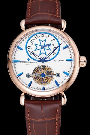 Rep VC Traditionnelle Rounded Rose Gold Case Blue Stick Hour Scale Big Sub-dial With Blue Edge Tourbillon Watch