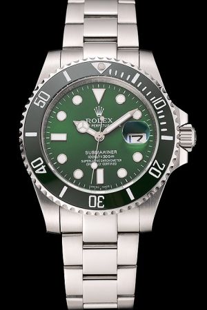 Rolex Submariner Silver SS Case/Bracelet Green Bezel/Dial Luminous Hour Marker Mercedes Hands 40mm Automatic Movement Watch