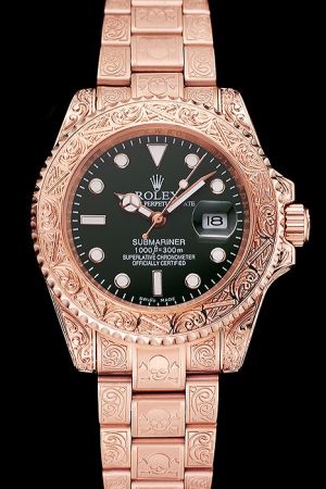 Men's Rolex Submariner 18k Rose Gold Embossed Pattern Case/Bezel/Bracelet Green Face Luminous Mercedes Hands SS Swiss Watch