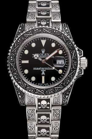 Rolex Submariner Mastermind Japan Vintage Embossed Pattern Case/Bezel/Bracelet Black Dial Luminous Index Date Display Limited Watch 1454077