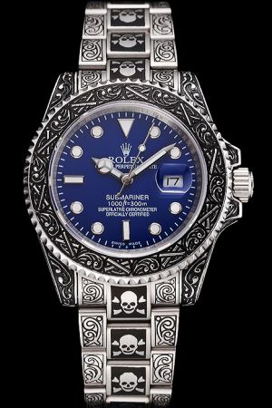 Replica Rolex Submariner All Embossed Watch Body Dark Blue Dial Luminous Scale Mercedes Index Swiss Gents SS Watch