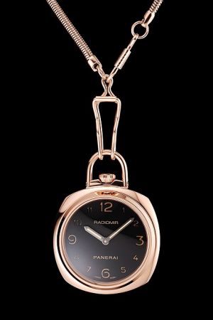Swiss Panerai Radiomir Pocket Watch Black Dial Rose Gold Case And Chain 1453740