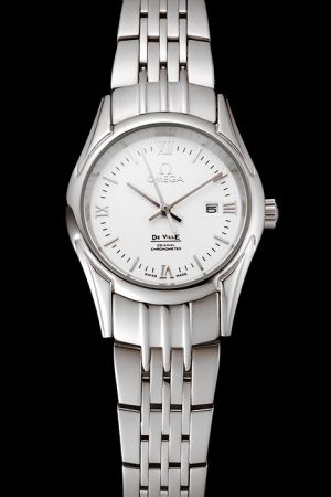 Omega De Ville Co-Axial Stainless Steel Case White Dial Silver Scale/Pointer Steel Bracelet Lady  Watch