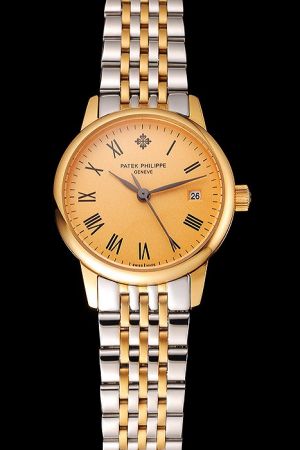 Lady Patek Philippe Calatrava Yellow Gold Case&Dial Roman Scale Two-tone Bracelet Watch