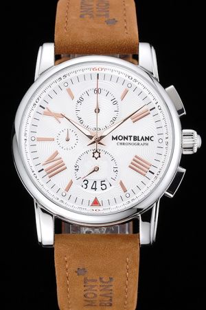 Montblanc Antique White Dial Gold Indexes Brown Suede Leather Band Chronograph Watch MO036