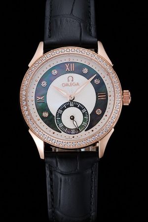 Omega De Ville Prestige Rose Gold Diamonds Bezel Two-tone Dial Diamond/Roman Marker Two-tone Sub-dial Luminous Hand Watch