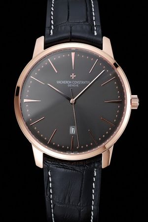VC Patrimony Rose Gold Case Grey Dial Hour Minute Scale Slender Pointers Date Rep Watch 85180/000R-9166
