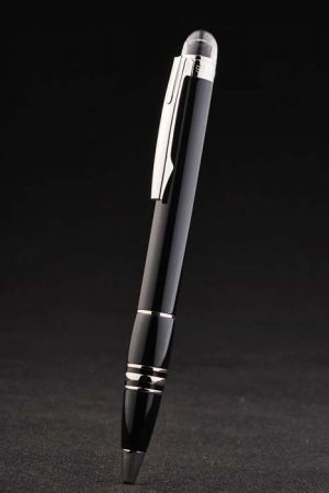 MontBlanc Black Enamel Retractable Ball Point Pen With Silver Rings High Quality Luxurious Awards PE091