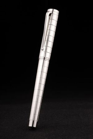Bvlgari Silver And Black Grid Cutwork Ballpoint Pen  Effortlessly Smooth Writing Experience USA PE008