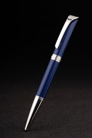Bvlgari Matte Blue Lacquered And Silver Decorated Retractable Ball Pen  Fashion Luxury PE011