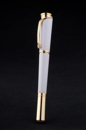 MontBlanc Luxurious Diamonds White And Gold Ballpoint Pen Replica Latest Celebrity Style PE097