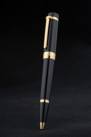 Rolex Glossy Black Ball Point Pen With Gold Rings Gift For Watch Lovers And Collectors PE021
