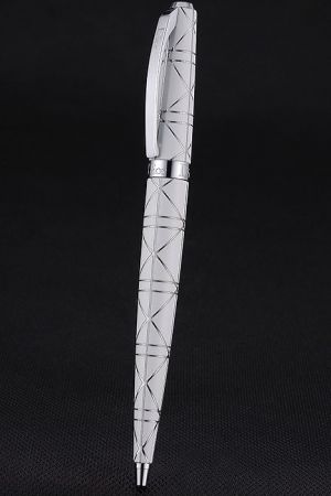 Christian Dior Pearl White Rollerball Pen Replica Silver Lines Pattern Ladies Mens Valentines Gift PE036