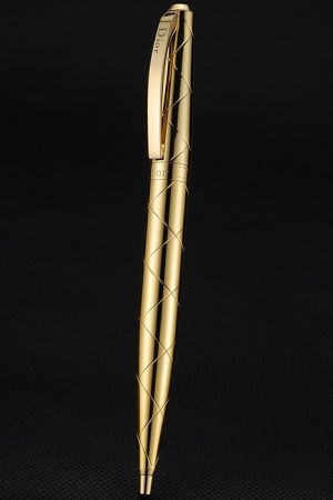 Christian Dior Chequer Engraving Gold Ballpoint Pen Mesmerizing Long Wearing Coating Durable PE041