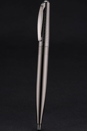 Christian Dior Horizontal Engraving Cap Silver Grey Ballpoint Pen Best Superior Metal Durability PE044