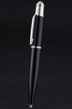 Cartier Black Lacquer Ballpoint Pen With Silver Clip And Tip Low Price Good Reputation Online PE048