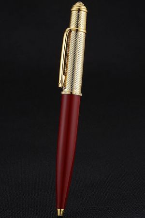 Cartier Red Holder Gold Wave Engraving Cap Ballpoint Pen Smooth And Comfort Writing PE060