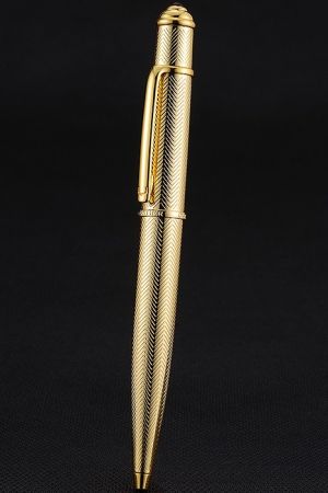 Cartier Luxury Wave Pattern Gold Retractable Ballpoint Pen Sophisticated Twist Mechanism PE062