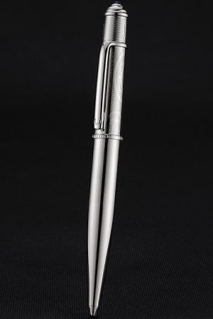 Cartier Silver Ballpoint Replica Pen Horizontal Wave Engraving Cap Incomparable Rare Edition PE063