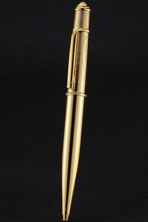 Cartier Luxury Yellow Gold Ballpoint Pen Engraving Upper Tube Effortlessly Writing Experience PE064