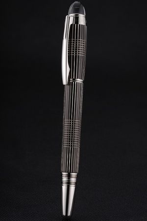 MontBlanc Black Coated Silver Engraving Ballpoint Pen Vintage Pocket Size High Quality Finish PE103