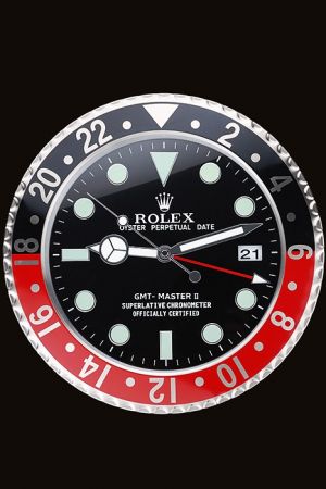 Rolex GMT Master II Enlarged Round Black And Red Wall Clock Silver Border Quality Quartz With Date Online Market WC020