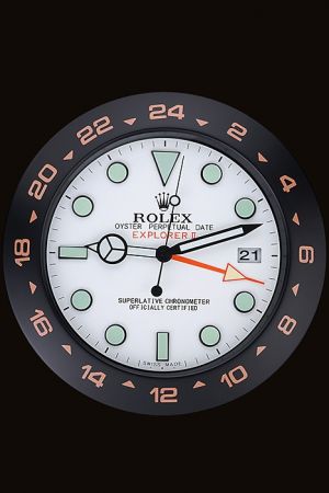 Rolex Explorer II Wall Clock White Dial Sky Blue Markers Black And Orange Bezel Japanese Quality Quartz 12'' WC022 