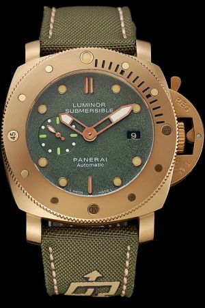 Panerai Luminor Submersible Green Dial & Bracelet Yellow Gold Case Automatic Male Watch PN018