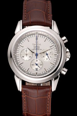 Omega De Ville Co-Axial Chronometer Silver Case/Dial/Marker Three Sub-dials Luminous Pointer With Blue Second Hand Watch