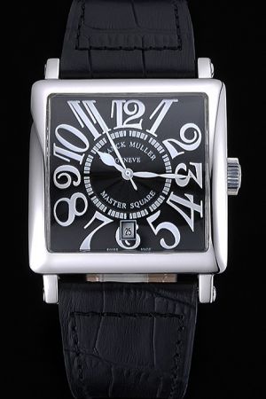 Franck Muller Master Square Black Dial White Numerals Black Croco Leather Strap Men's Watch Clone FM041