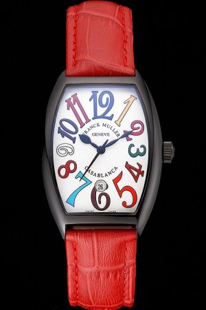 Franck Muller Casablanca Red Leather Strap Black Ion-plated Case Geneva Watch Replica FM030