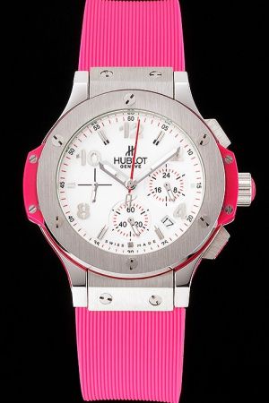Hublot Big Bang White Dial Stainless Steel Case Pink Rubber Strap Christmas Gift Watch HU059