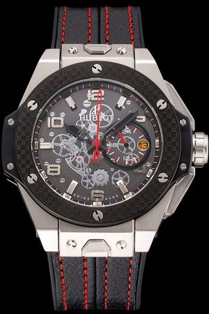 Hublot Big Bang Ferrari Unico Titanium 402.NX.0123.WR Black Dial Red Thread Black Leather Strap Quartz Watch HU020