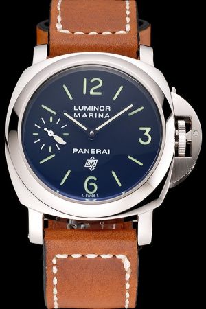 Panerai Luminor Marina Logo PAM00005 Stainless Steel Case Brown Leather Strap Automatic Watch PN024