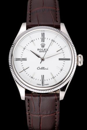 Rolex Cellini SS Fluted Bezel White Dial Stick/Roman Marker Alpha Pointer 39mm Faux Swiss Quality Watch