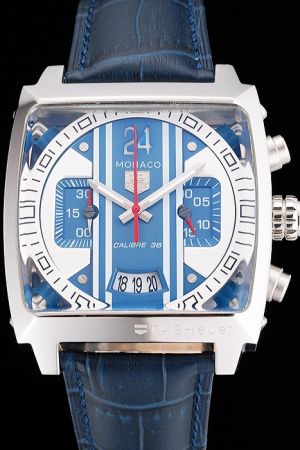 Tag Heuer Monaco Blue Dial With Silver Strips Blue Strap Quartz Watch CAL5111.FC6299