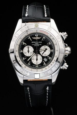 Breitling Chronomat Chronograph Black Dial Silver Case Stick Marker Black Strap Watch AB014012/BA52/428X/A18BA.1