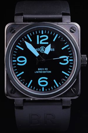 Bell & Ross BR01-92 Limited Edition BR0192-BL-CA All Black Colored Square Case Instrument Watch BR003