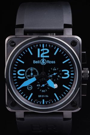 Bell And Ross BR 01-94 Steel BR0194-BL-ST Blue Markers Square Case Black Watch Japanese Quartz Movement BR006