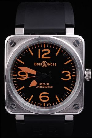 Bell Ross Black Tone Watch With Orange Index Silver Square Bezel Coolest Top Rated Reloj BR024